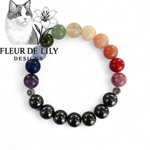 Natural Stone Chakra Rainbow Bracelet With Hematite 10mm